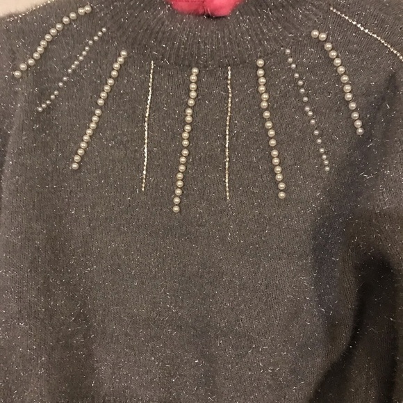 Our 12th Cropped Fuzzy Silver Sweater with Rhinestones and Pearls - Picture 7 of 11